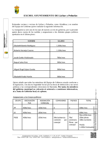 Comunicado sobre Sueldos y Asignaciones a los Distintos Grupos Políticos